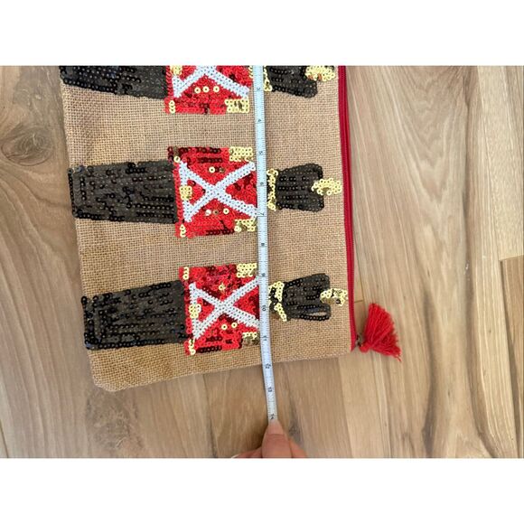 Olive & Hill Womens Nutcracker Soldier Sequin Burlap Tote and Lined Pouch Bag - Picture 5 of 8